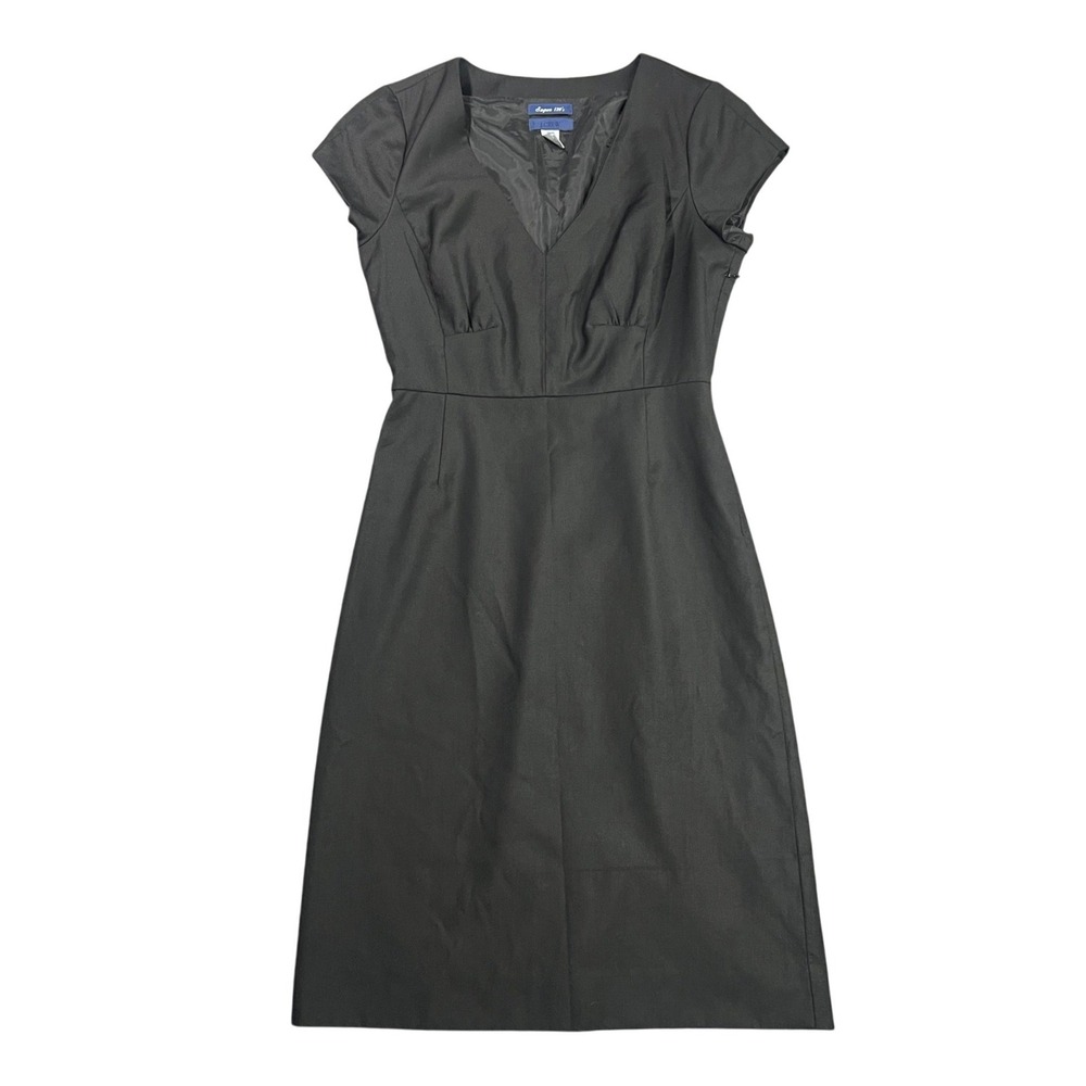 J. Crew Factory Black V-Neck Cap Sleeve Midi Dress